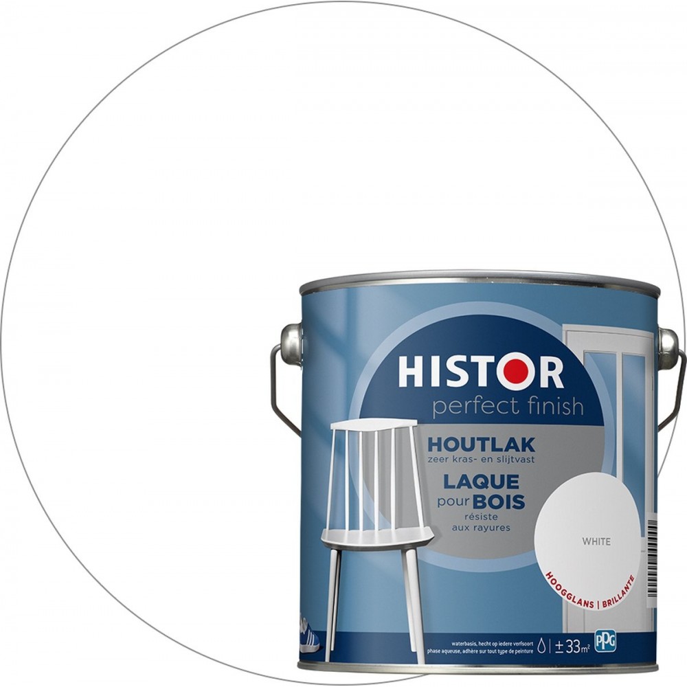 Histor Perfect Finish Houtlak Hoogglans - Krasvast & Slijtvast - Dekkend - 2.5L - White - Wit