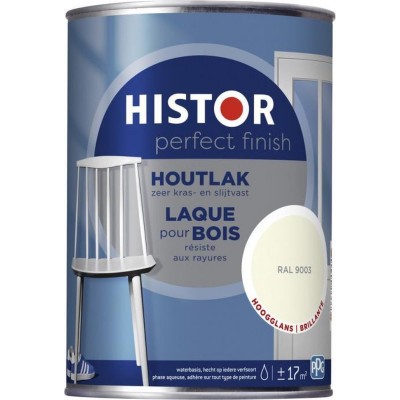 Histor Perfect Finish Houtlak Hoogglans - Krasvast & Slijtvast - Dekkend - 1.25L - RAL 9003 - Wit