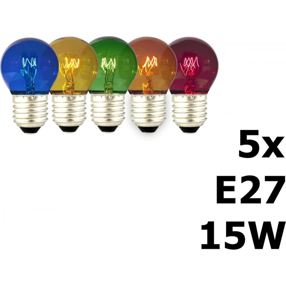 Gekleurde kogellamp - 5-pack - E27 - 15W - 240V