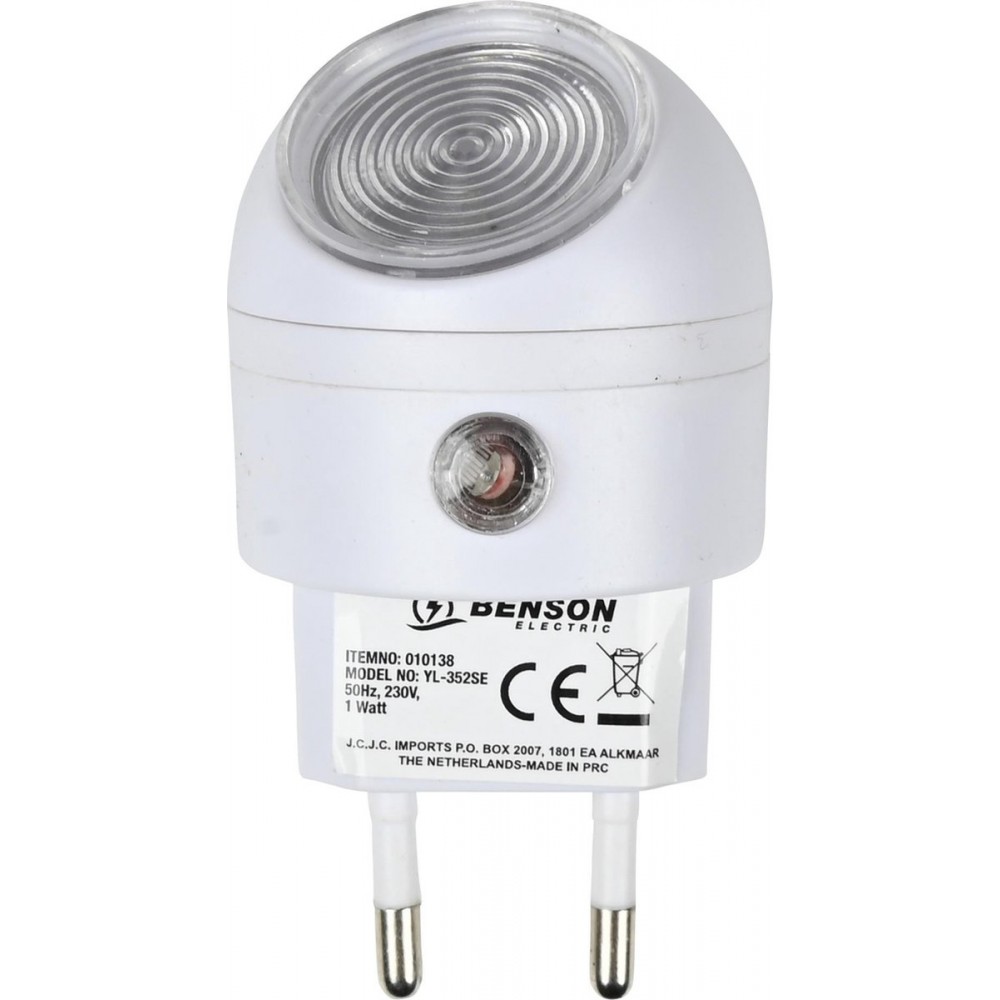 Benson Nachtlampje met Ingebouwde Sensor - 360° Draaibaar, 1W Energiezuinig - Direct in Stopcontact
