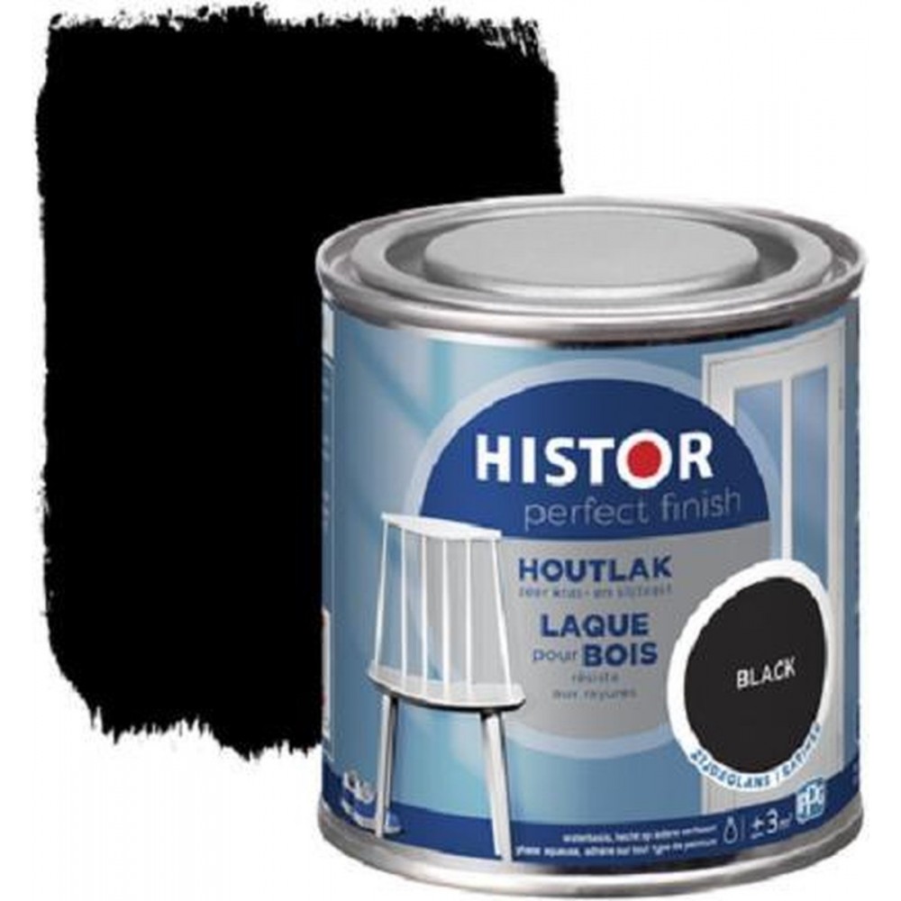 Histor Perfect Finish Houtlak Zijdeglans - Krasvast & Slijtvast - Dekkend - 0.25L - Black - Zwart