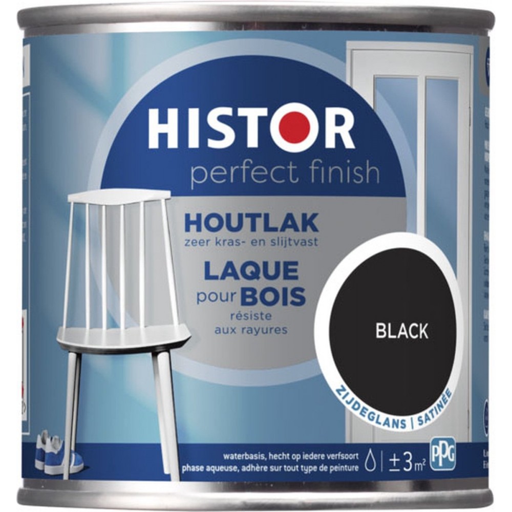 Histor Perfect Finish Houtlak Zijdeglans - Krasvast & Slijtvast - Dekkend - 0.25L - Black - Zwart