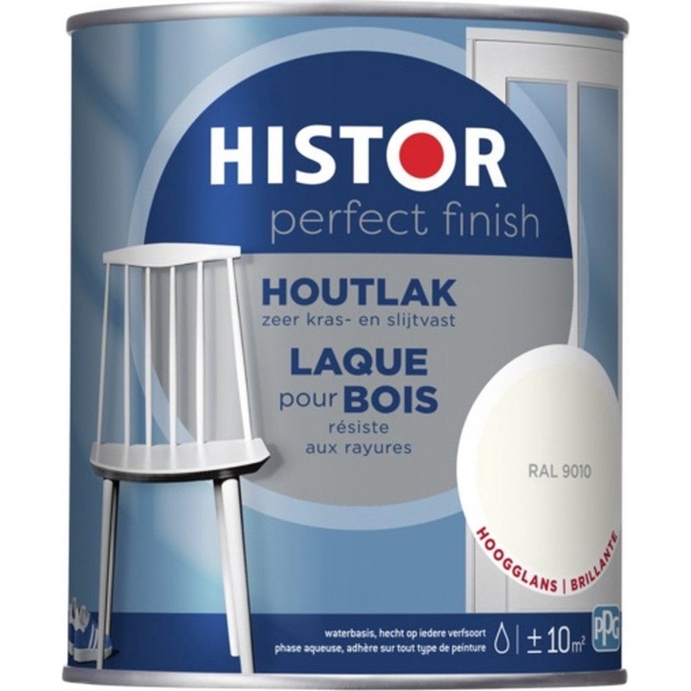 Histor Perfect Finish Houtlak Hoogglans - Krasvast & Slijtvast - Dekkend - 2.5L - RAL 9010 - Wit