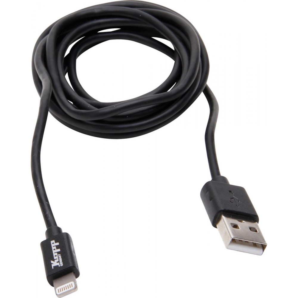 Kopp USB ladekabel, 8 pins, 2 meter. Geschikt voor iPod/iPhone/iPad