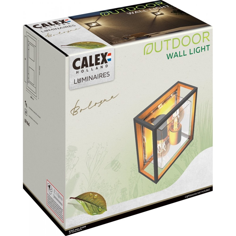 Calex LED Wandlamp Bologna - 2x E27 – IP44 Spatwaterdicht - Zwart – Aluminium – Industrieel – Modern