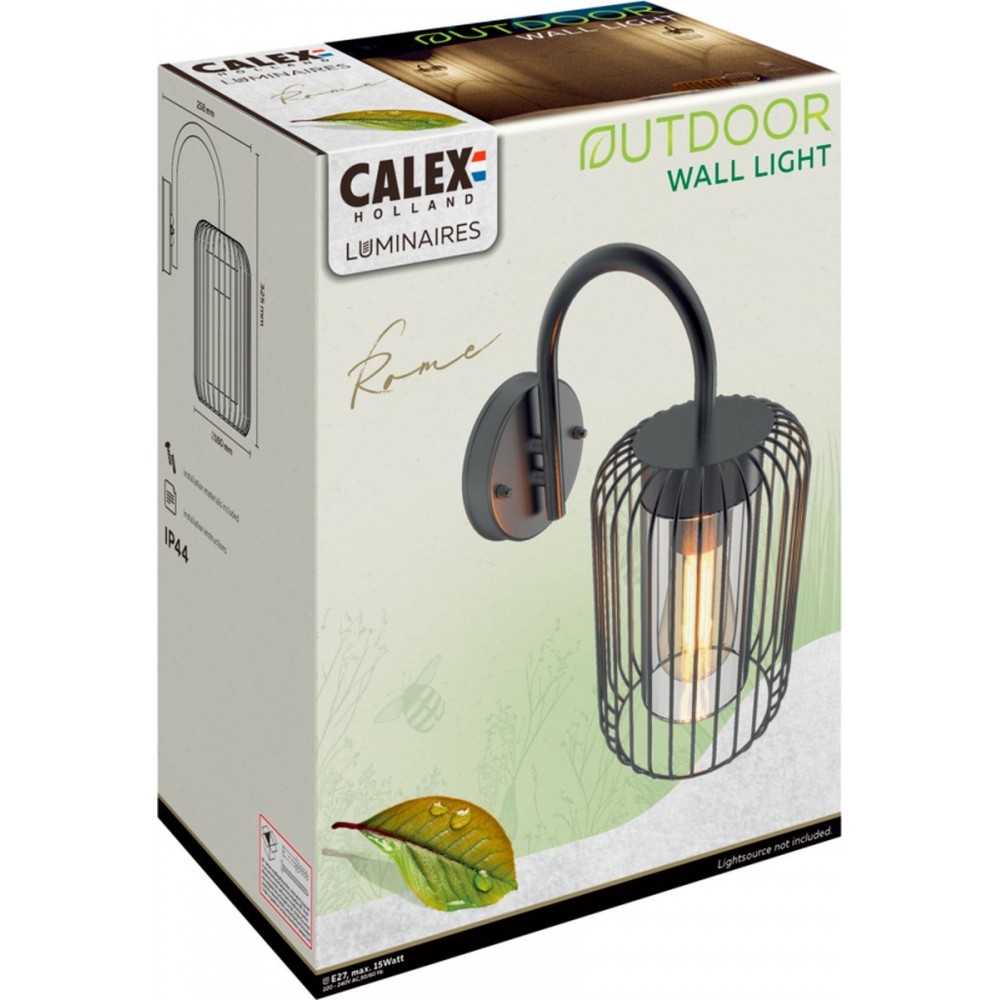 Calex LED Wandlamp Rome - E27 – IP44 Spatwaterdicht – Zwart – Aluminium – Industrieel – Modern