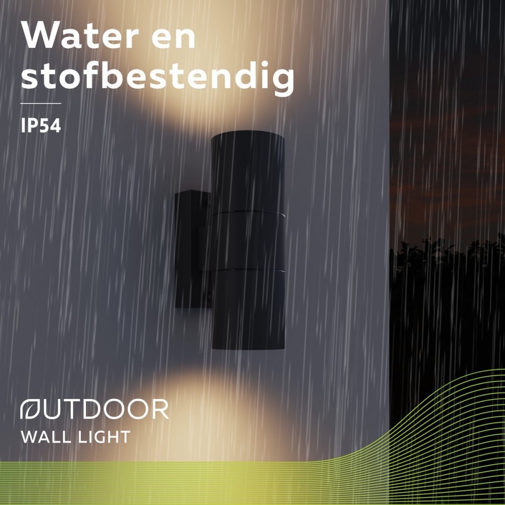 Calex Wandlamp Up & Downlight Turin - 2x GU10 - IP54 Water- en Stofbestendig - Geschikt voor Binnen en Buiten - Eenvoudige installatie - Rechthoek - Antraciet