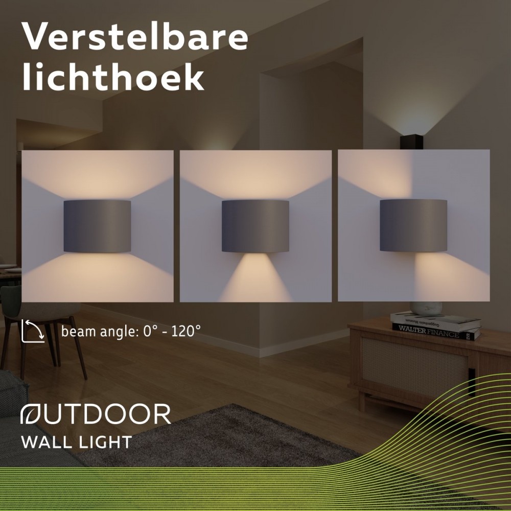 Calex LED Wandlamp Verona - Oval - LED Up & Down - Verstelbare Stralingshoek - 7W - Tuinverlichting - Modern Design - Warm Wit Licht - Voor Binnen en Buiten - Antraciet