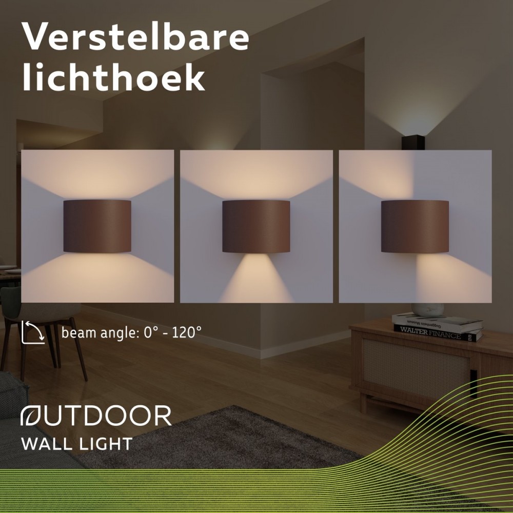 Calex LED Wandlamp Verona - Oval- LED Up & Down - Verstelbare Stralingshoek - 7W - Tuinverlichting - Modern Design - Warm Wit Licht - Voor Binnen en Buiten - Roestkleur