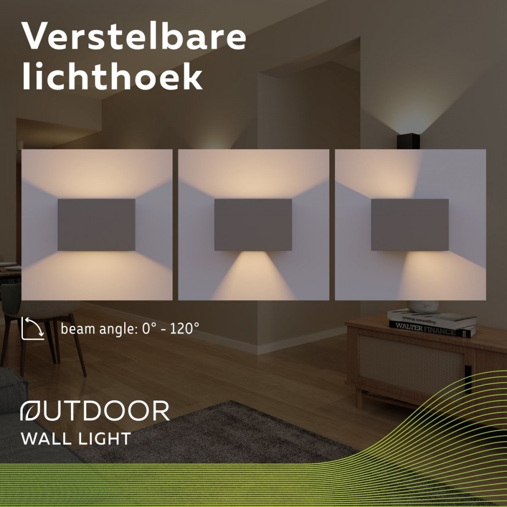 Calex LED Wandlamp Venice - Rechthoek - LED Up & Down - Verstelbare Stralingshoek - 7W - Tuinverlichting - Modern Design - Warm Wit Licht - Voor Binnen en Buiten - Antraciet