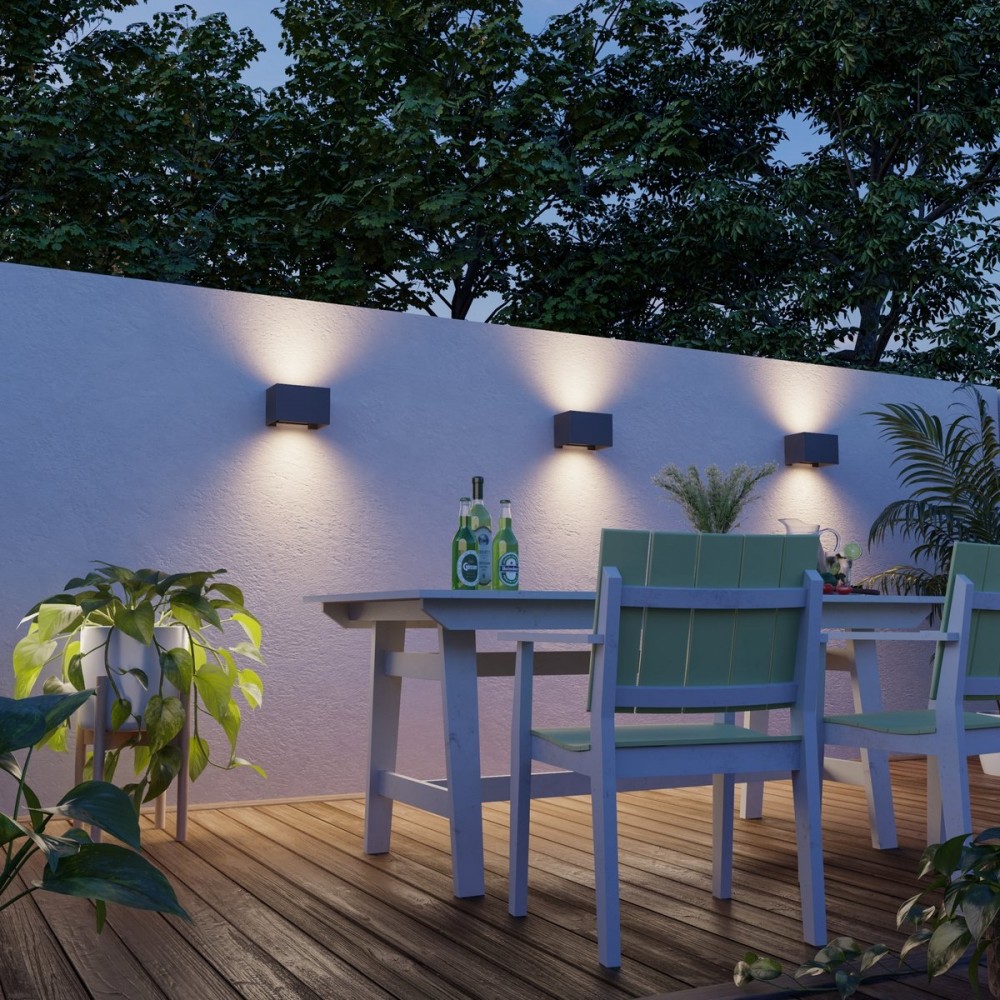 Calex LED Wandlamp Venice - Rechthoek - LED Up & Down - Verstelbare Stralingshoek - 7W - Tuinverlichting - Modern Design - Warm Wit Licht - Voor Binnen en Buiten - Antraciet