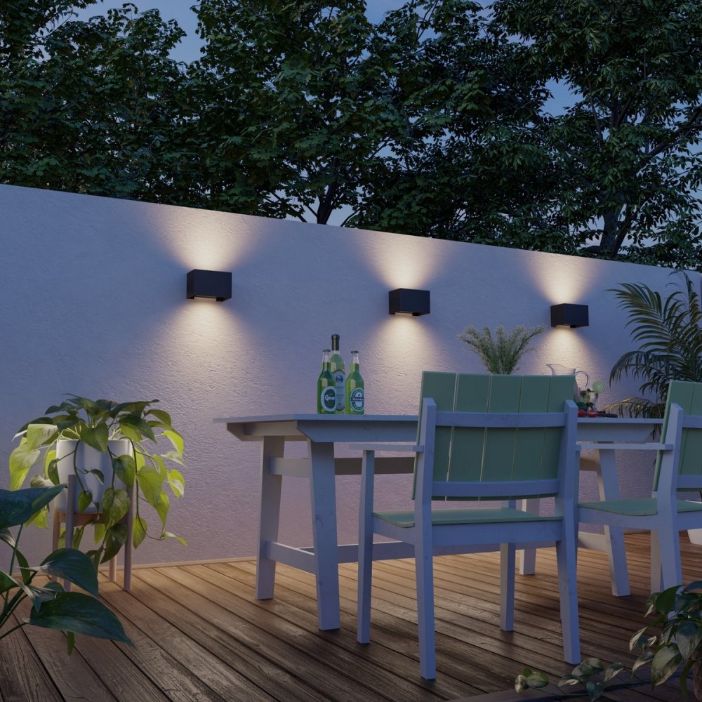 Calex LED Wandlamp Venice - Rechthoek - LED Up & Down - Verstelbare Stralingshoek - 7W - Tuinverlichting - Modern Design - Warm Wit Licht - Voor Binnen en Buiten - Zwart