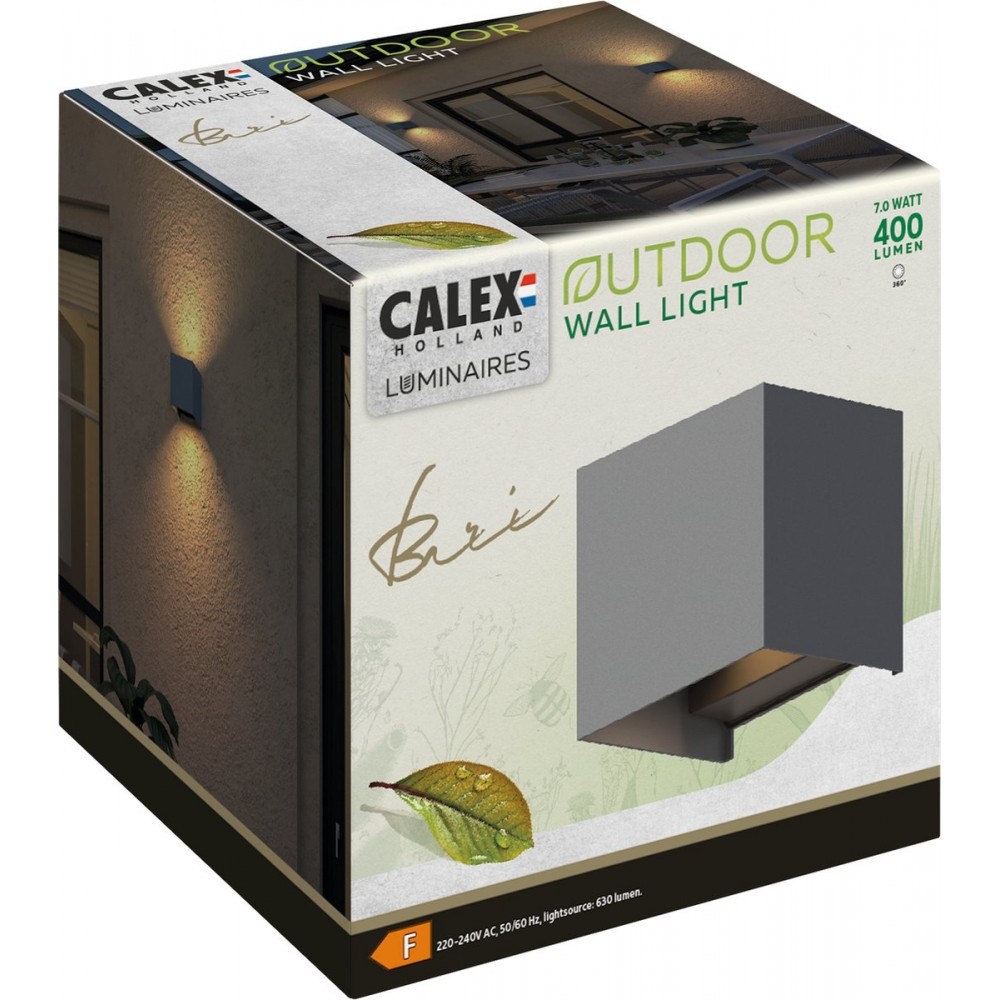 Calex LED Wandlamp Bari - Kubus - LED Up & Down - Verstelbare Stralingshoek - 7W - Tuinverlichting - Modern Design - Warm Wit Licht - Voor Binnen en Buiten - Antraciet