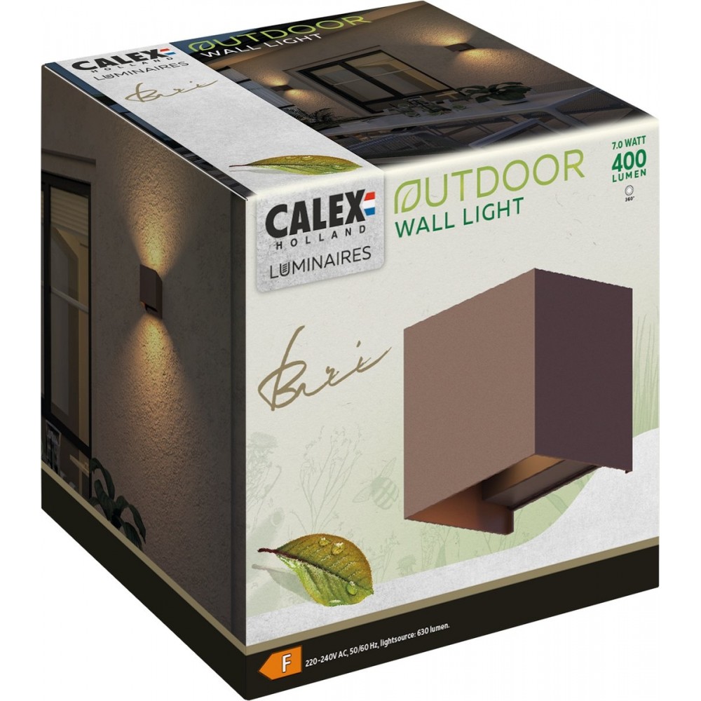 Calex LED Wandlamp Bari - Kubus - LED Up & Down - Verstelbare Stralingshoek - 7W - Tuinverlichting - Modern Design - Warm Wit Licht - Voor Binnen en Buiten - Roestkleurig