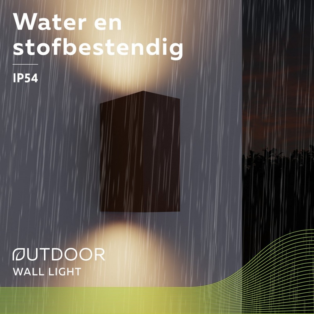 Calex Wandlamp Up & Downlight Bergamo - 2x GU10 - IP54 Water- en Stofbestendig - Geschikt voor Binnen en Buiten - Eenvoudige installatie - Rechthoek - Roestkleur