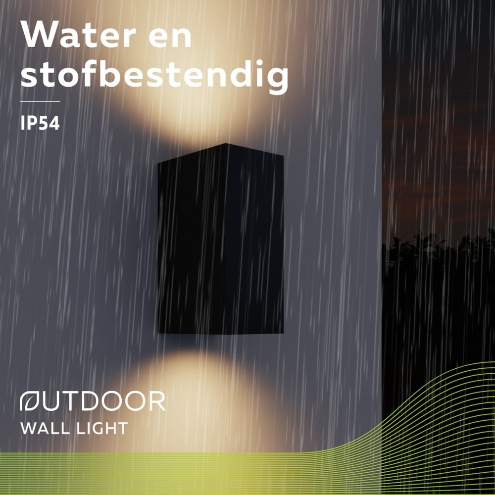 Calex Wandlamp Up & Downlight Bergamo - 2x GU10 - IP54 Water- en Stofbestendig - Geschikt voor Binnen en Buiten - Eenvoudige installatie - Rechthoek - Zwart
