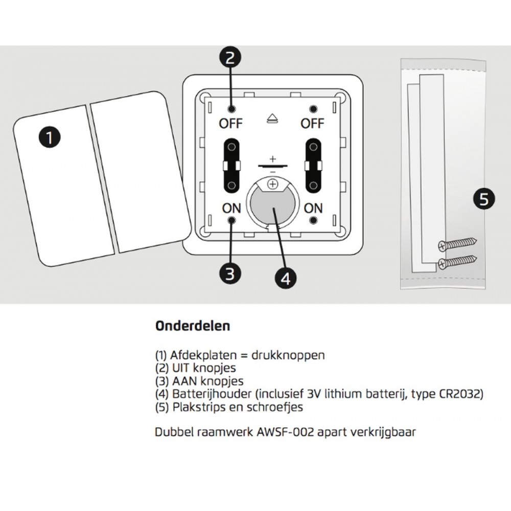 KlikAanKlikUit Opbouw Dubbele Schakelaar - Draadloos - AWST-8802