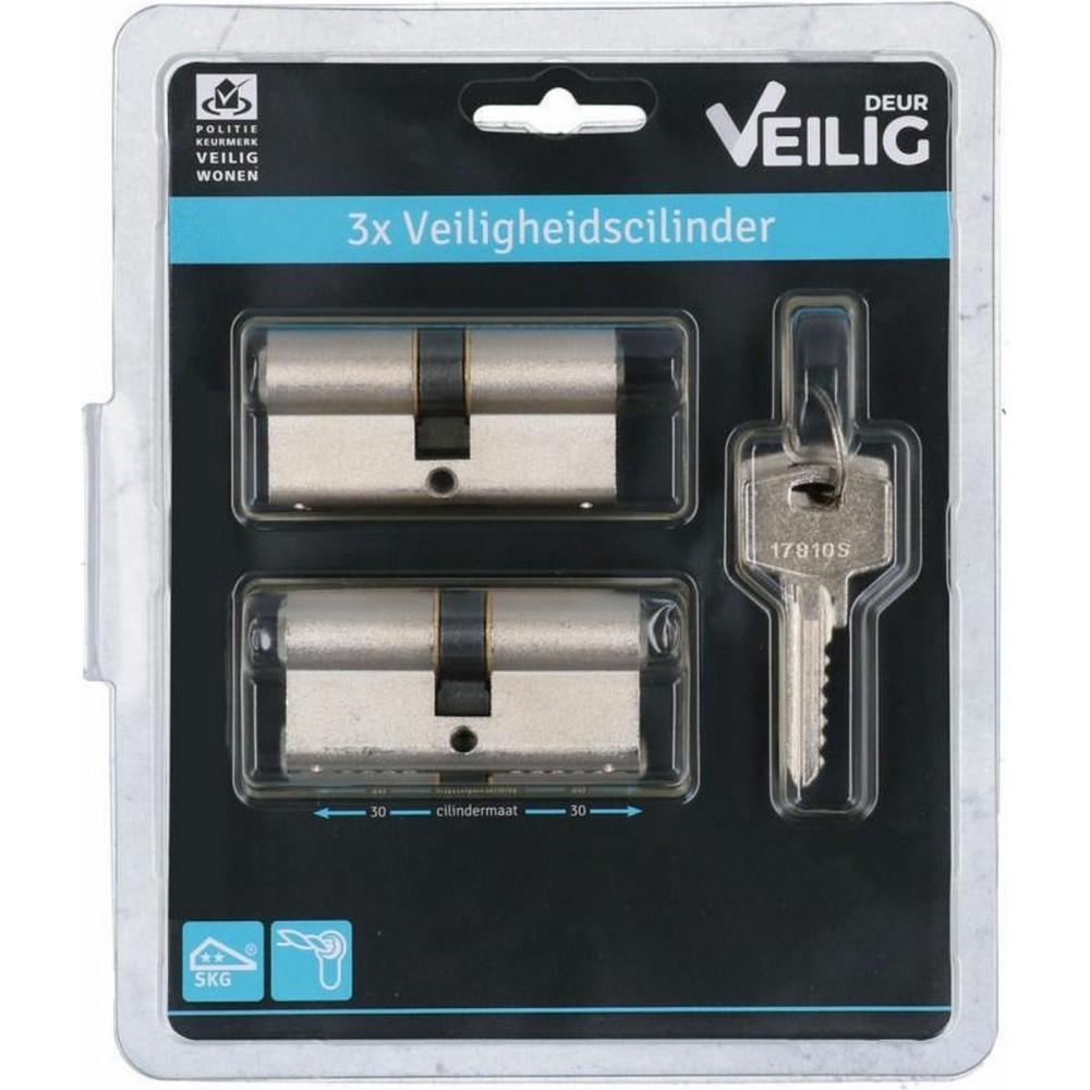 VEILIG - Veiligheid Profielcilinder - 30x30mm - set 3 sloten - SKG2