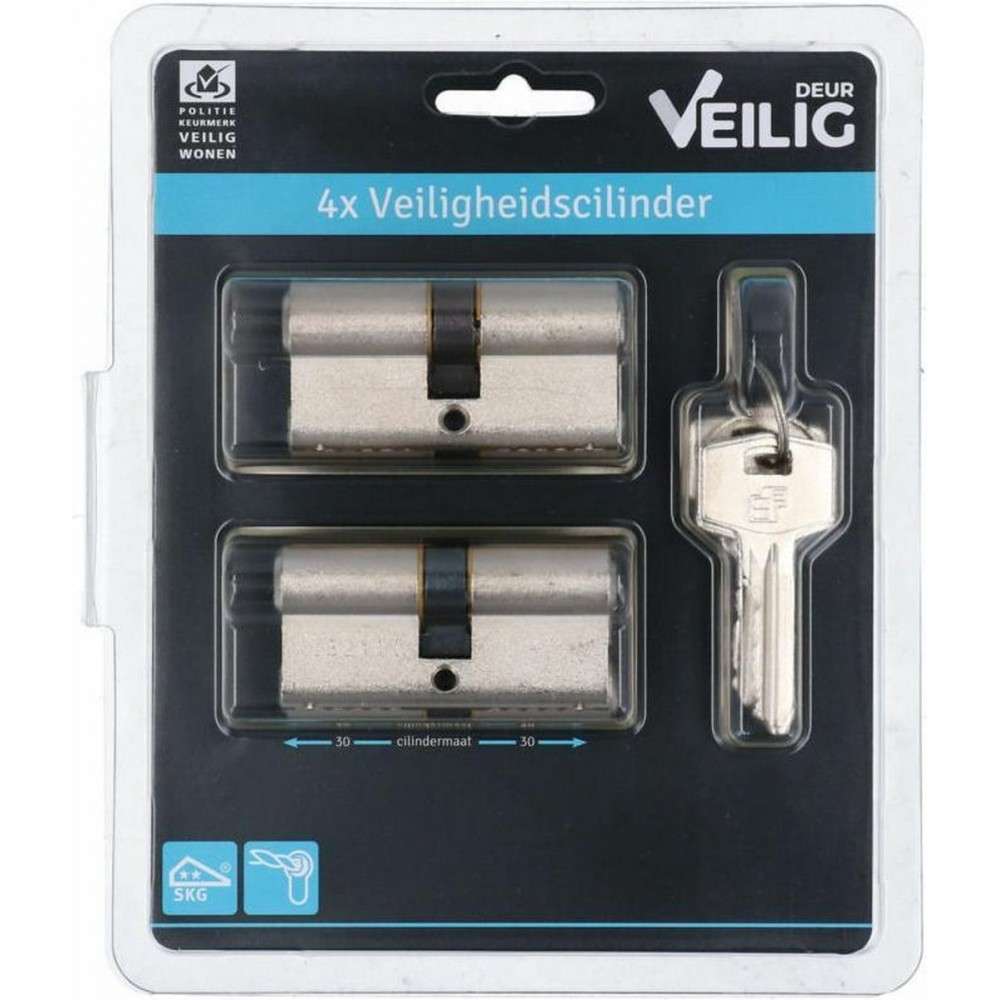 VEILIG - Veiligheid Profielcilinder - 30x30mm - set 4 cilindersloten - SKG2