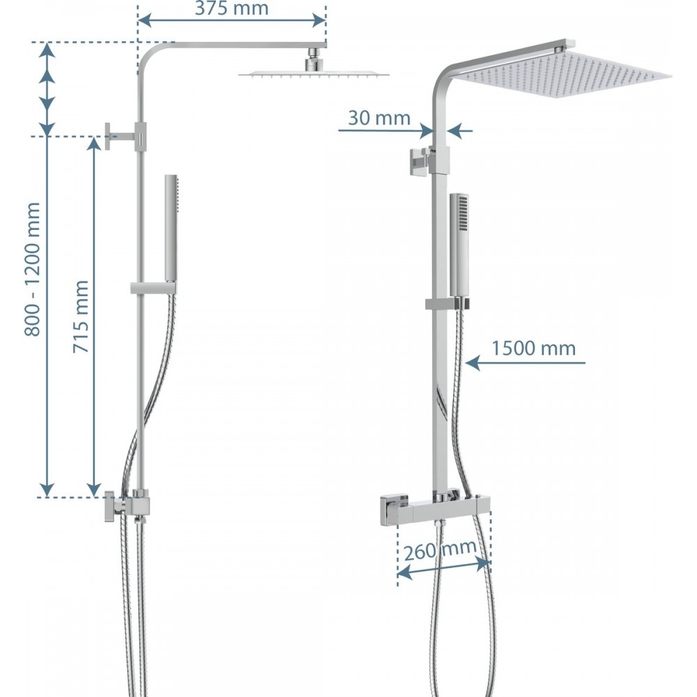 SCHÜTTE Sumba Douchesysteem - Regendouche - met Thermostatische Douchekraan - Hartafstand 150 mm - Chroom