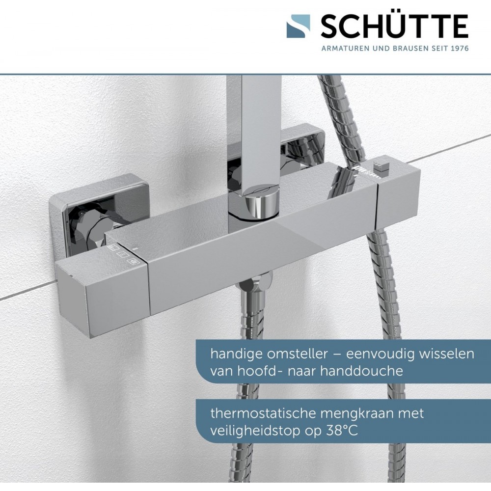 SCHÜTTE Sumba Douchesysteem - Regendouche - met Thermostatische Douchekraan - Hartafstand 150 mm - Chroom