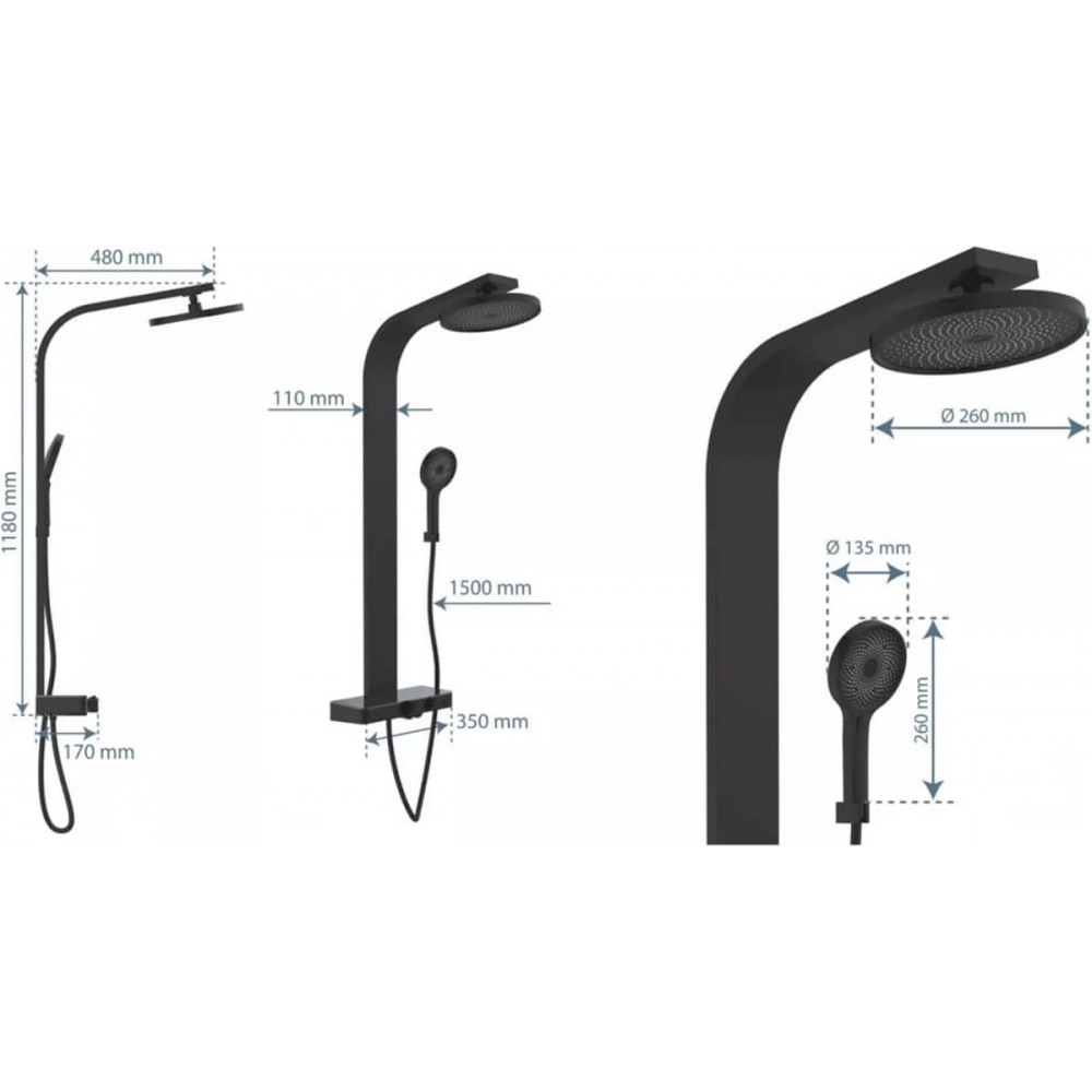 SCHÜTTE Samoa Rain Douchesysteem - Regendouche - met Thermostatische Douchekraan - Geïntegreerd glazen Planchet met Push-Button Omsteller - Hartafstand 150 mm - Zwart Mat