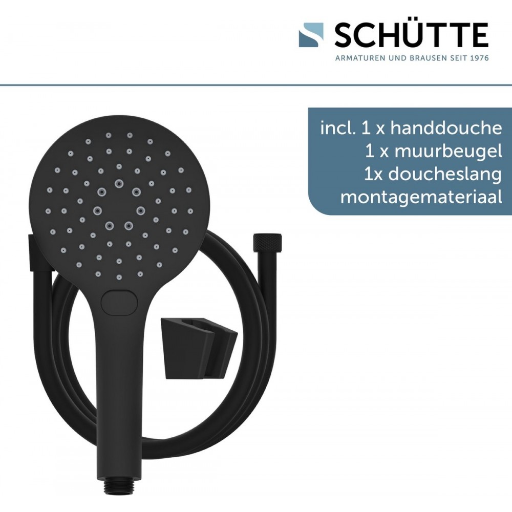 SCHÜTTE Raven Badset inclusief Handdouche en Slang en Wandsteun - ø 12,5 cm - 3 Standen - Mat Zwart