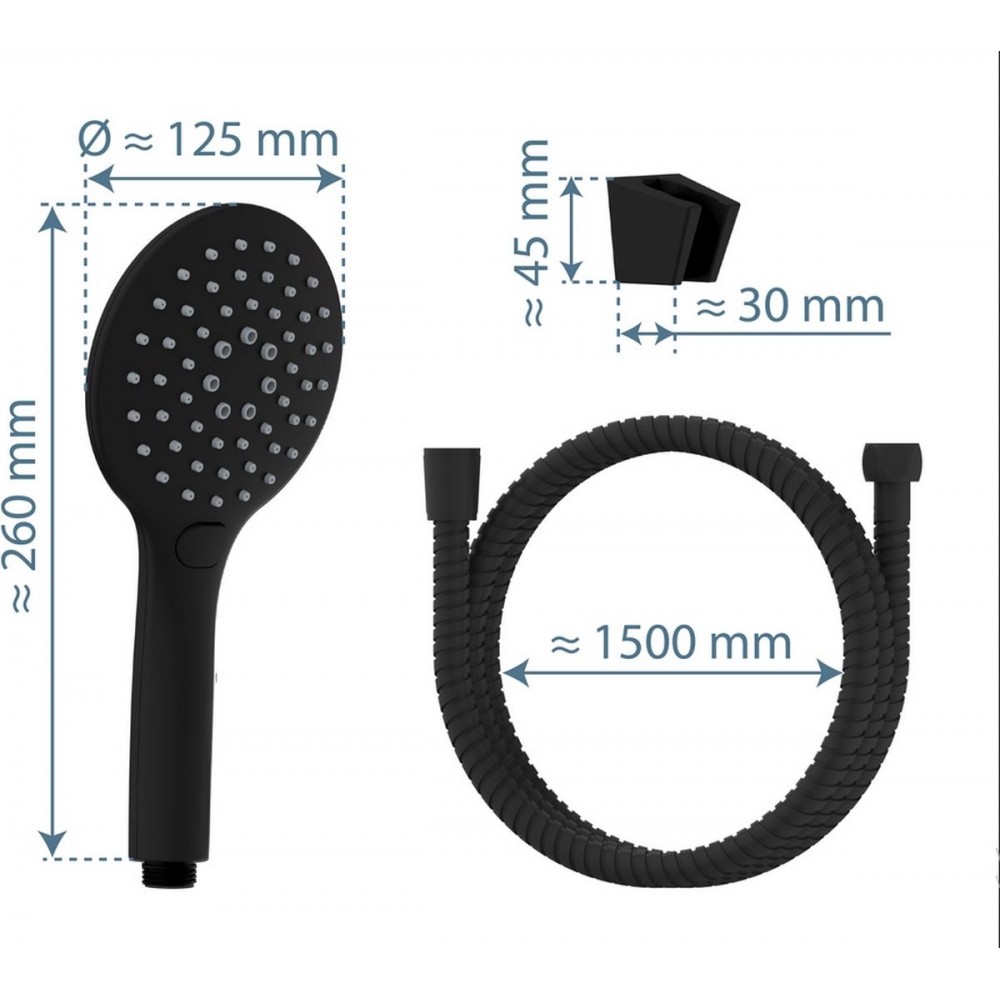 SCHÜTTE Raven Badset inclusief Handdouche en Slang en Wandsteun - ø 12,5 cm - 3 Standen - Mat Zwart