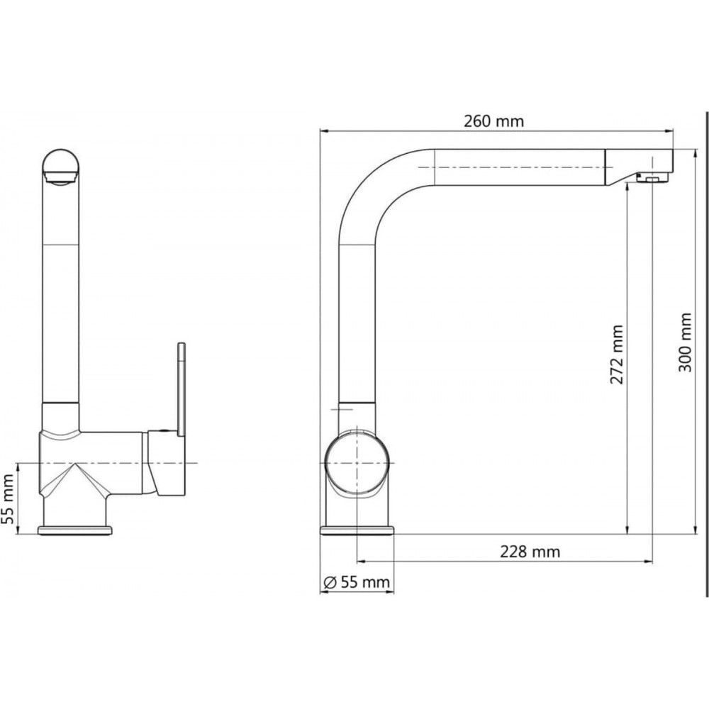 SCHÜTTE Rio Design Keukenkraan - Mengkraan - Hoge, Draaibare Uitloop - Zijdelingse Greep - RVS-look/Zwart