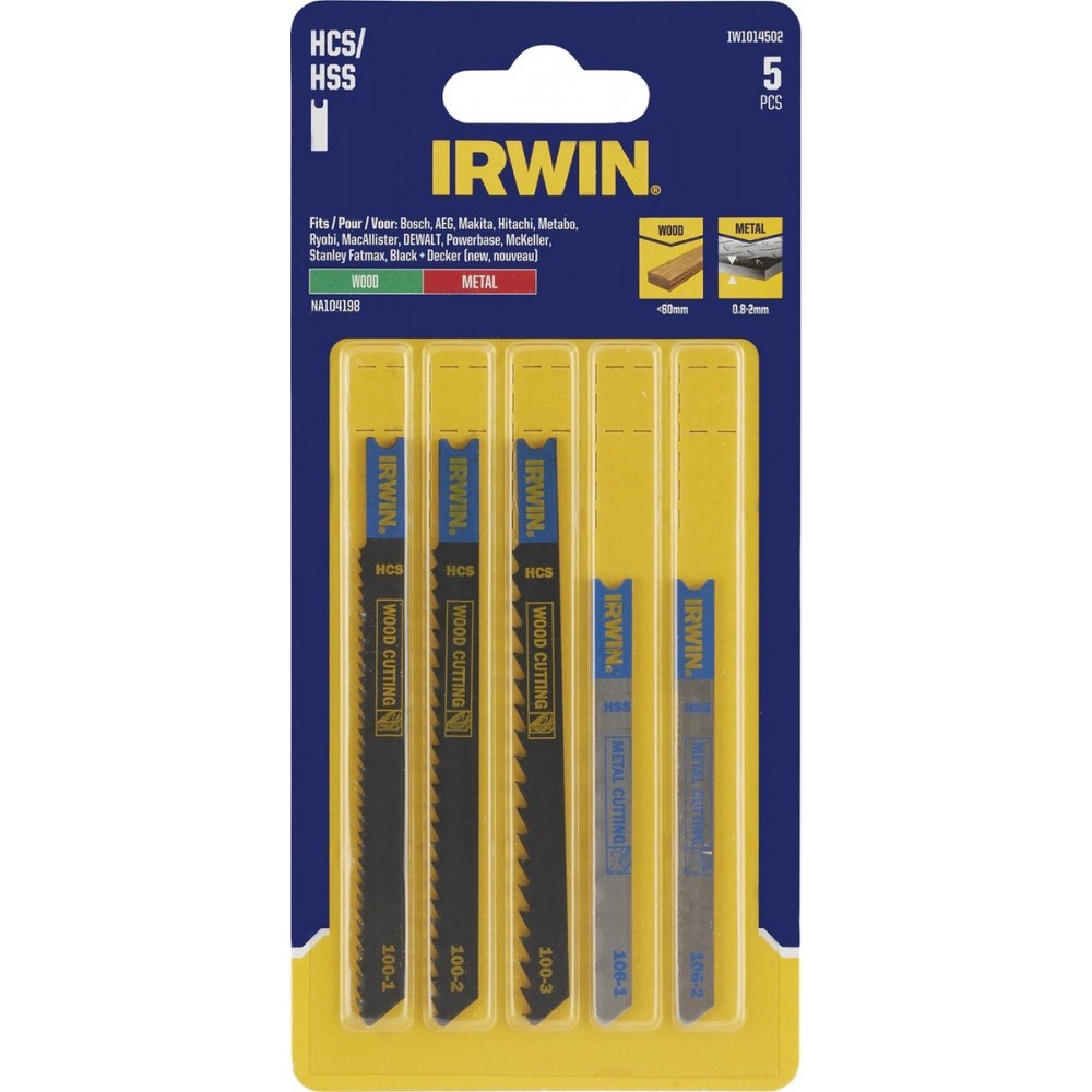 Irwin Pro decoupeerzaagbladenset mixed met U-aansluiting, voor hout en metaal, 5-delig