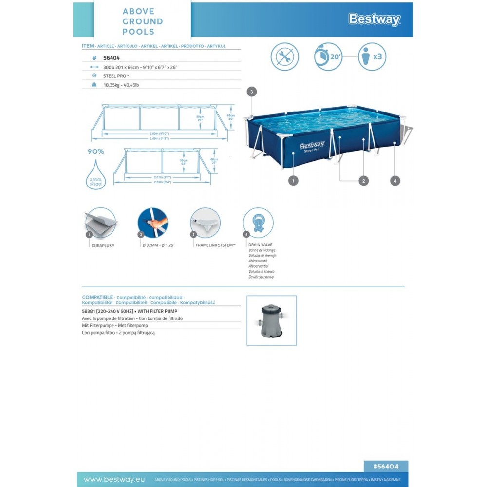 Bestway Steel Pro zwembad + filterpomp 300 x 201 x 66 cm