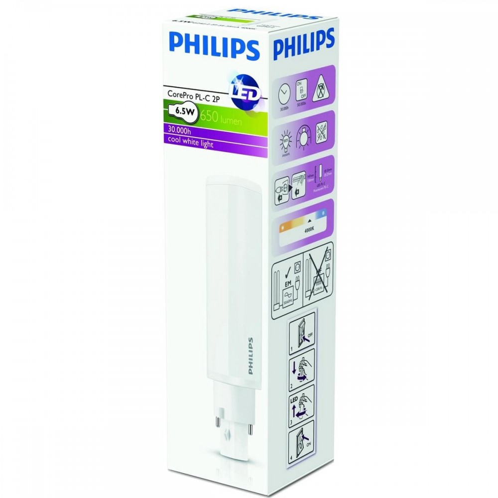 Philips - LED PLC - CorePro - 6.5W - 840 - 4000K koel wit - 2P - G24d-2