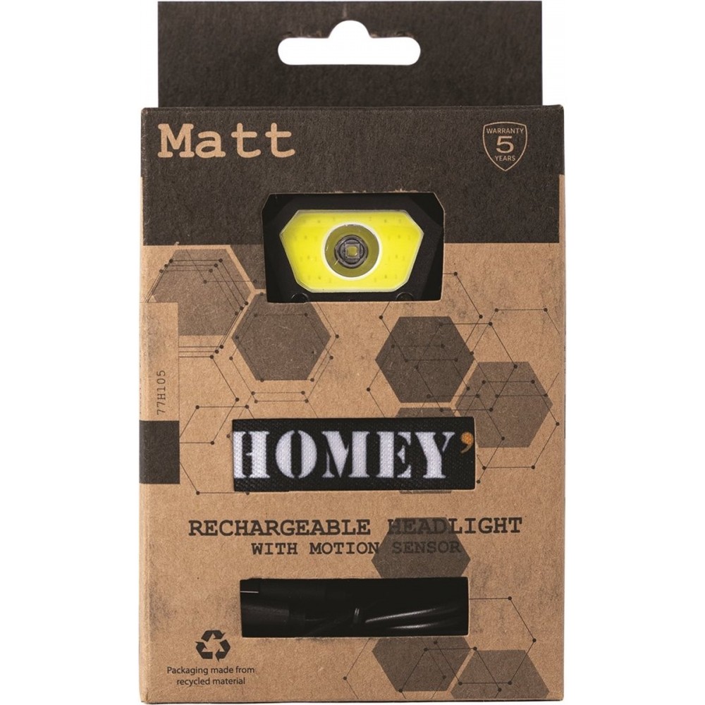 Homey's Matt hoofdlamp LED oplaadbaar - 200 lumen - waterbestendig