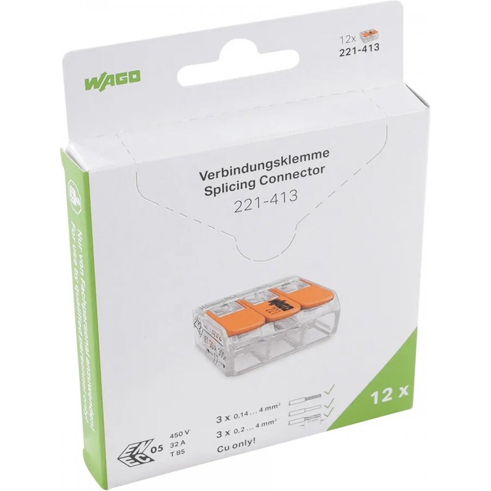 WAGO® Verbindingsklem 3-voudig t/m 4mm² - 221-413 - 12 stuks in blister