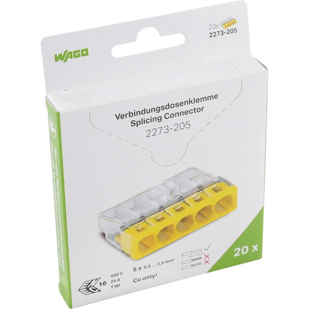 WAGO® Mini lasklem 5-voudig 5x0.5-2.5mm² - 2273-205 - 20 stuks in blister