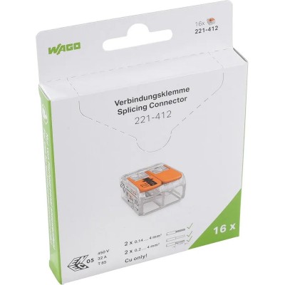WAGO® Verbindingsklem 2-voudig t/m 4mm² - 211-412 - 16 stuks in blister