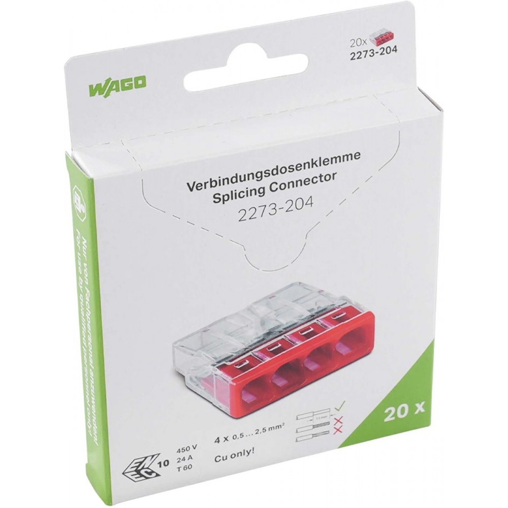 WAGO® Mini lasklem 4-voudig 4x0.5-2.5mm² - 2273-204 - 20 stuks in blister