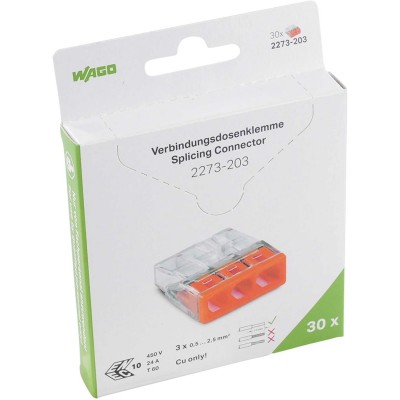 WAGO® Mini lasklem 3-voudig 3x0.5-2.5mm² - 2273-203 - 30 stuks in blister