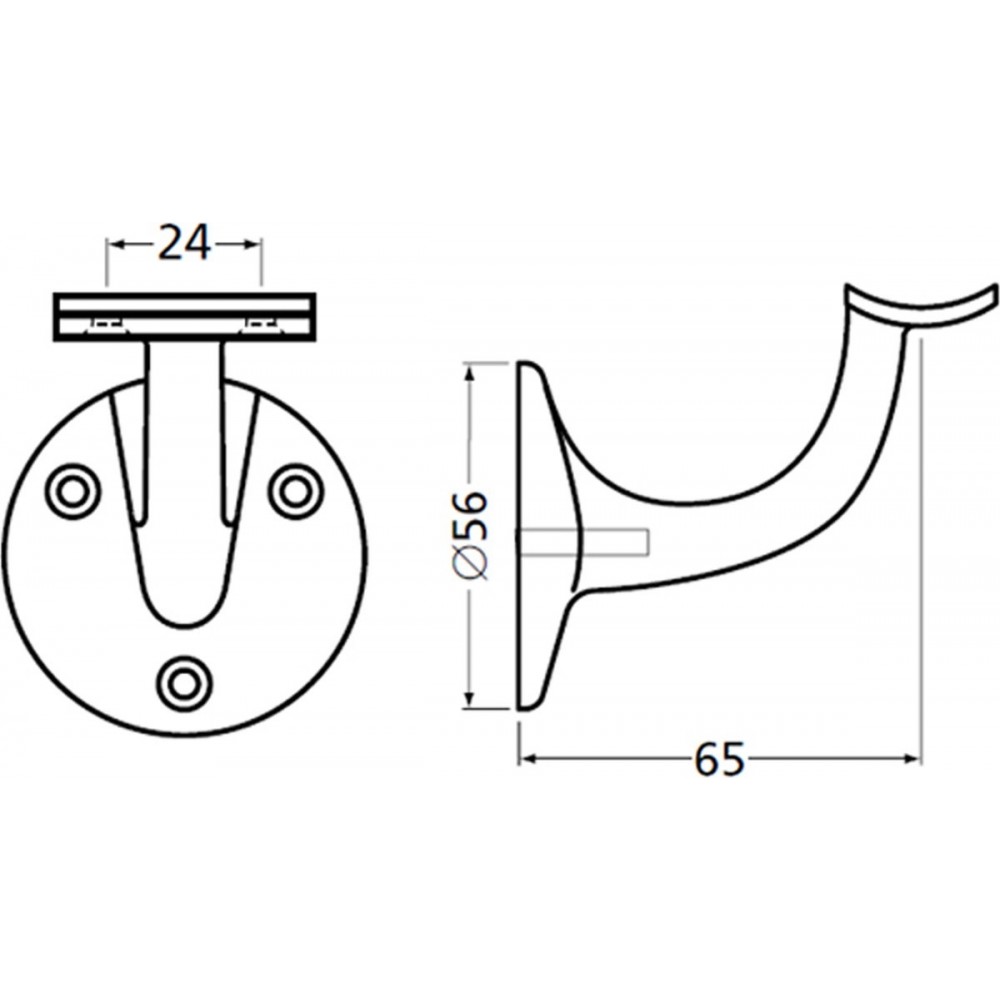 Hermeta leuninghouder type 3500-01 - hol - 65 mm - aluminium F1