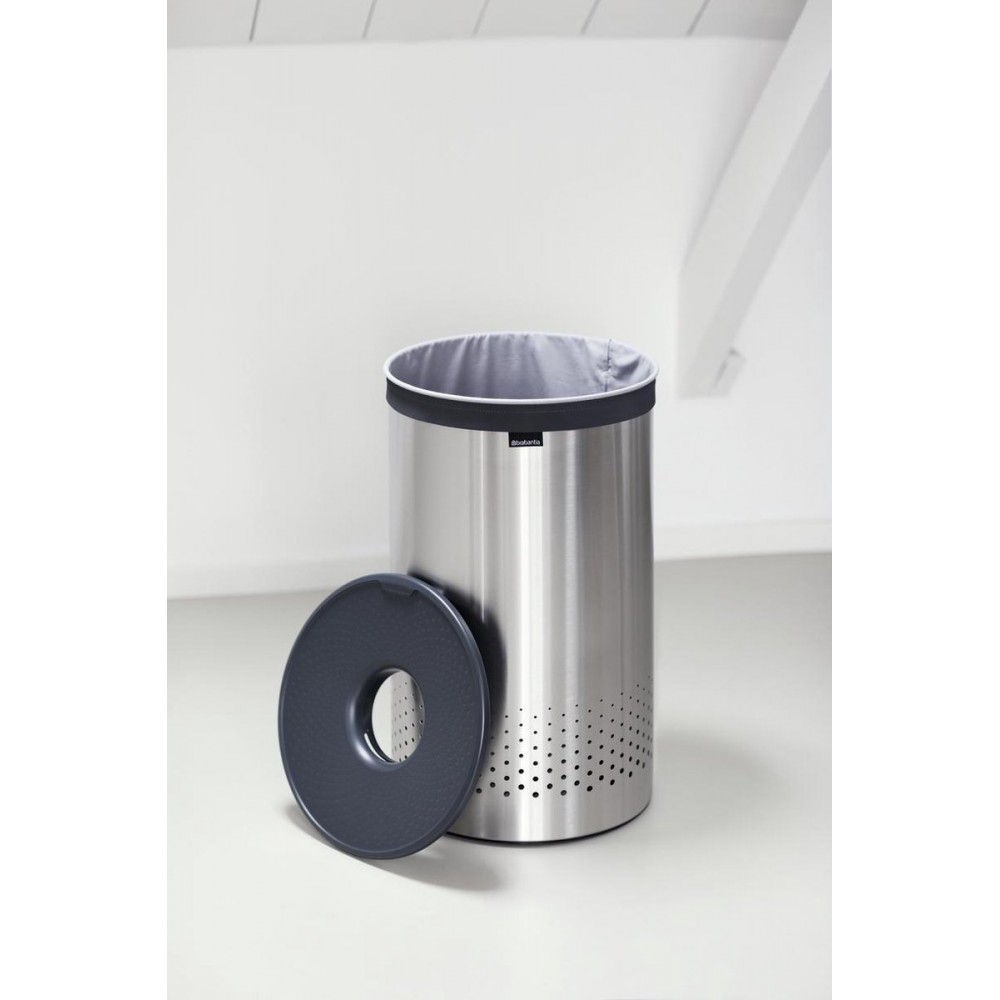 Brabantia Wasmand - met Deksel - 60 l - Matt Steel/Kunststof deksel