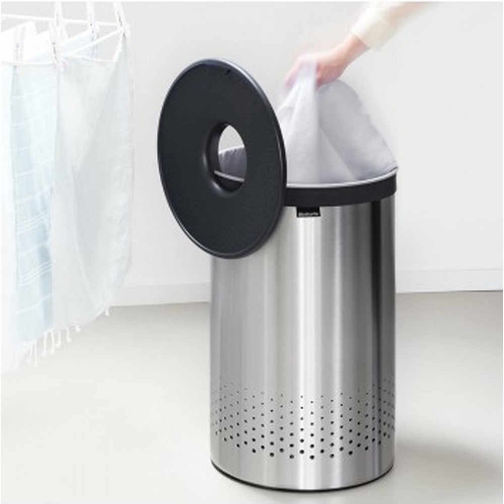 Brabantia Wasmand - met Deksel - 60 l - Matt Steel/Kunststof deksel