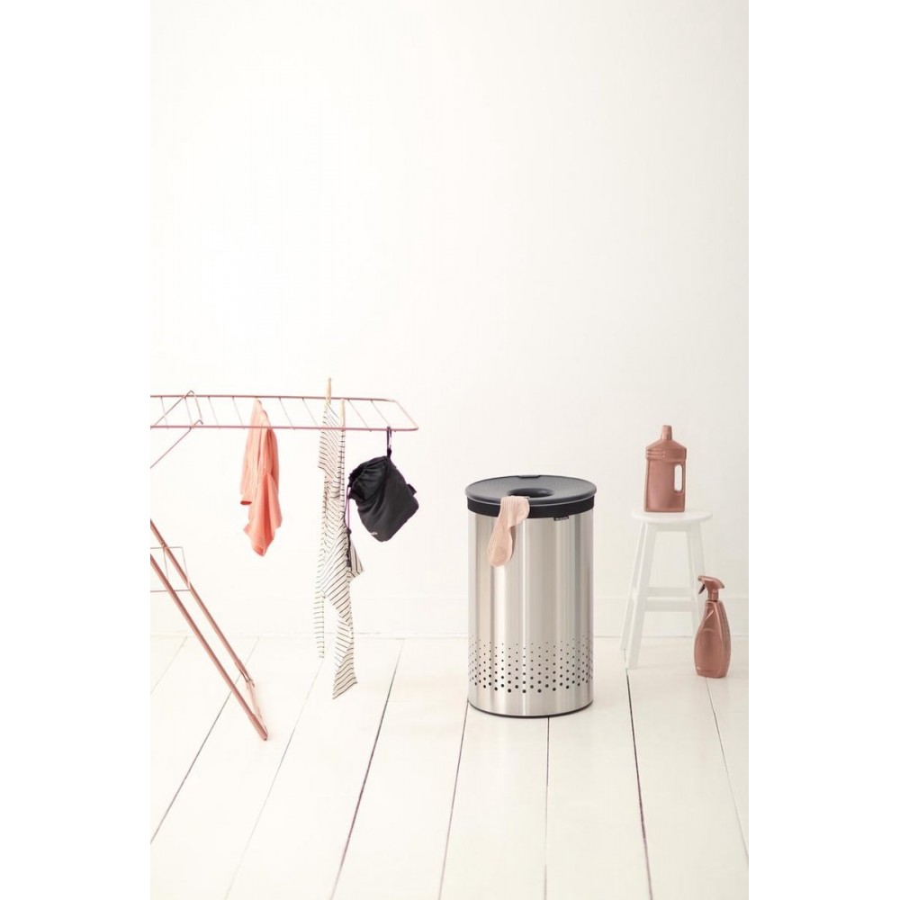 Brabantia Wasmand - met Deksel - 60 l - Matt Steel/Kunststof deksel