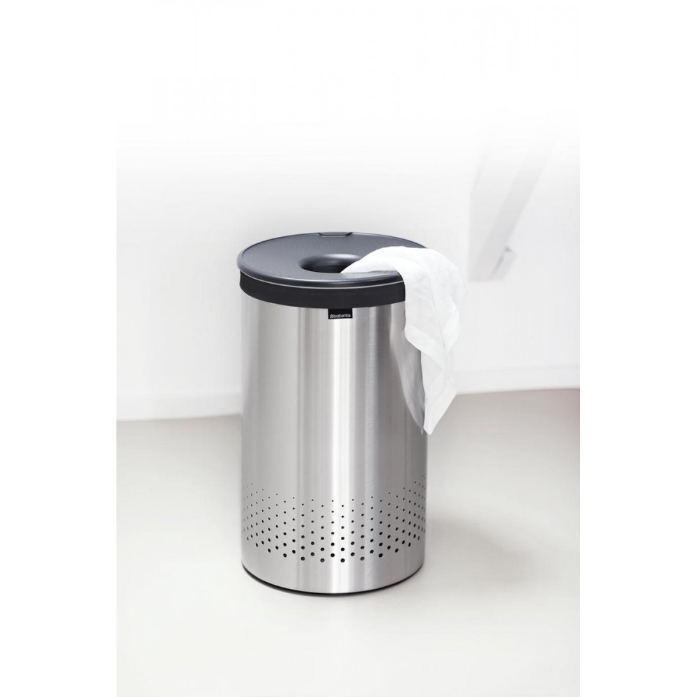 Brabantia Wasmand - met Deksel - 60 l - Matt Steel/Kunststof deksel