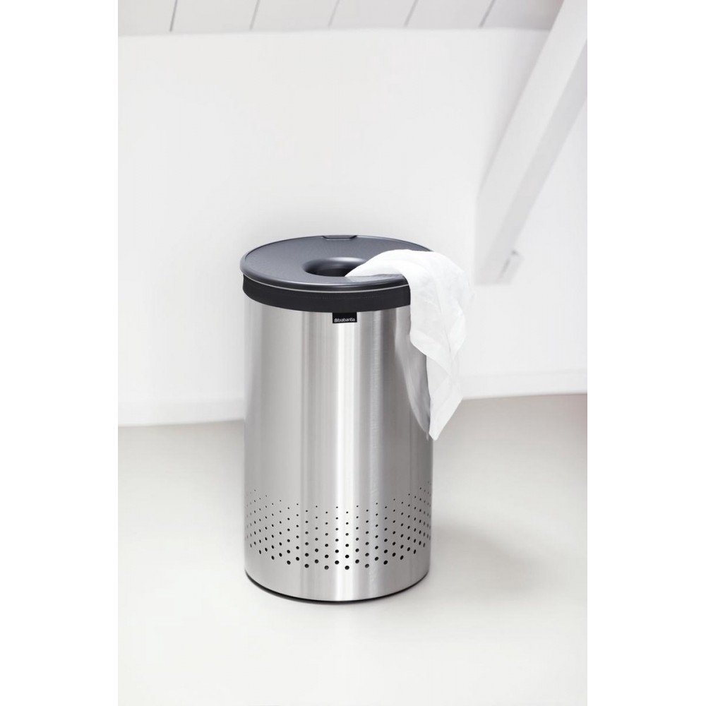 Brabantia Wasmand - met Deksel - 60 l - Matt Steel/Kunststof deksel