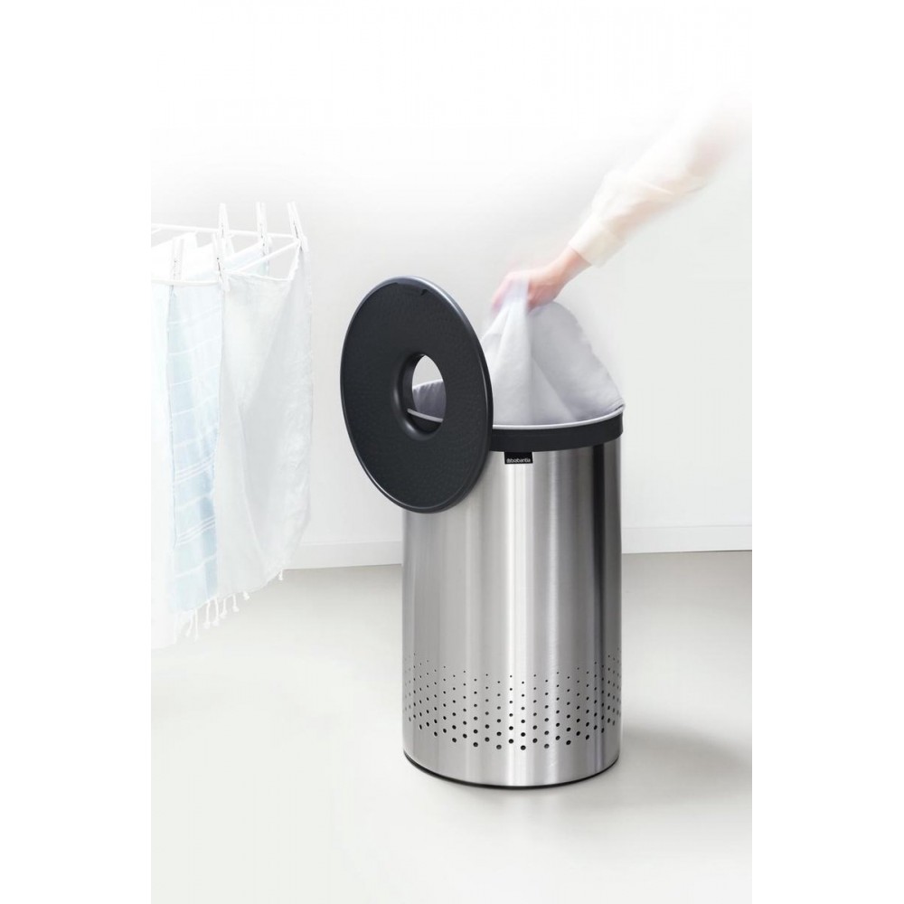 Brabantia Wasmand - met Deksel - 60 l - Matt Steel/Kunststof deksel