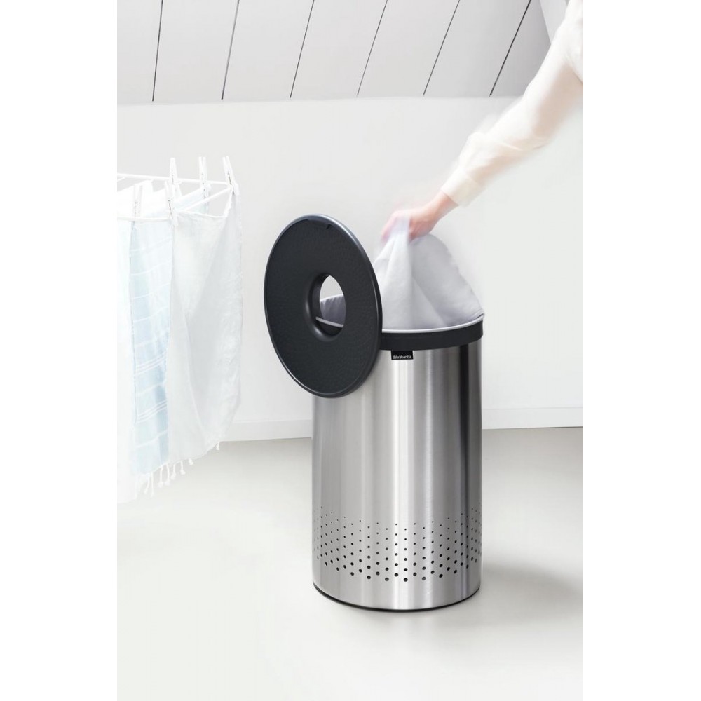 Brabantia Wasmand - met Deksel - 60 l - Matt Steel/Kunststof deksel