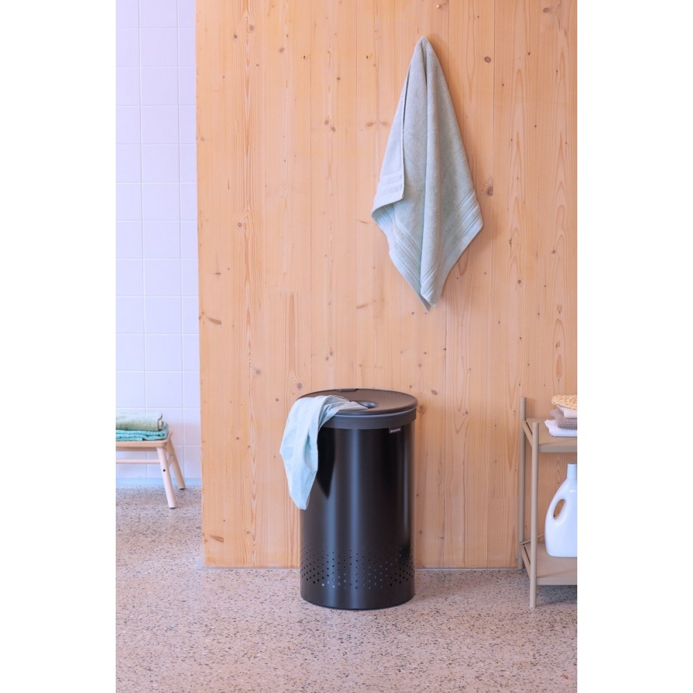 Brabantia Wasmand - met Deksel - 60 l - Matt Black / Dark Grey