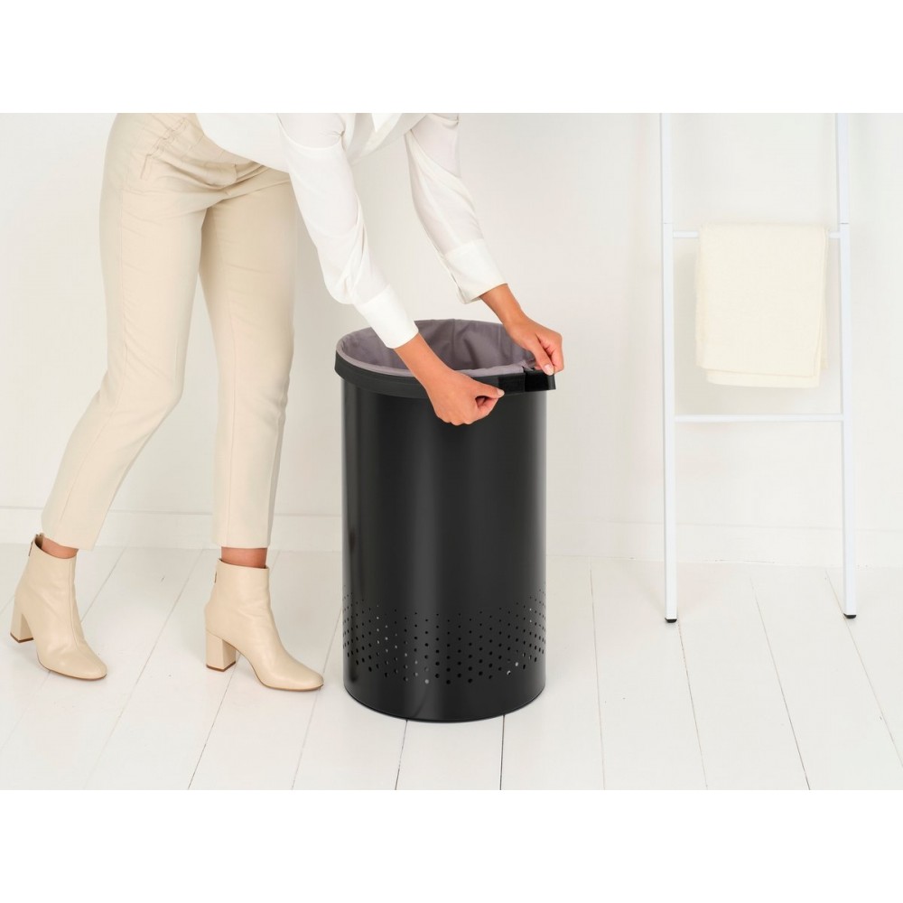 Brabantia Wasmand - met Deksel - 60 l - Matt Black / Dark Grey