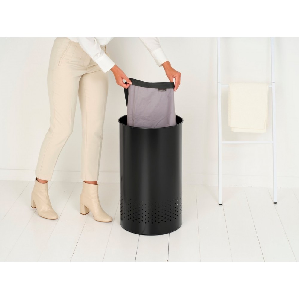 Brabantia Wasmand - met Deksel - 60 l - Matt Black / Dark Grey