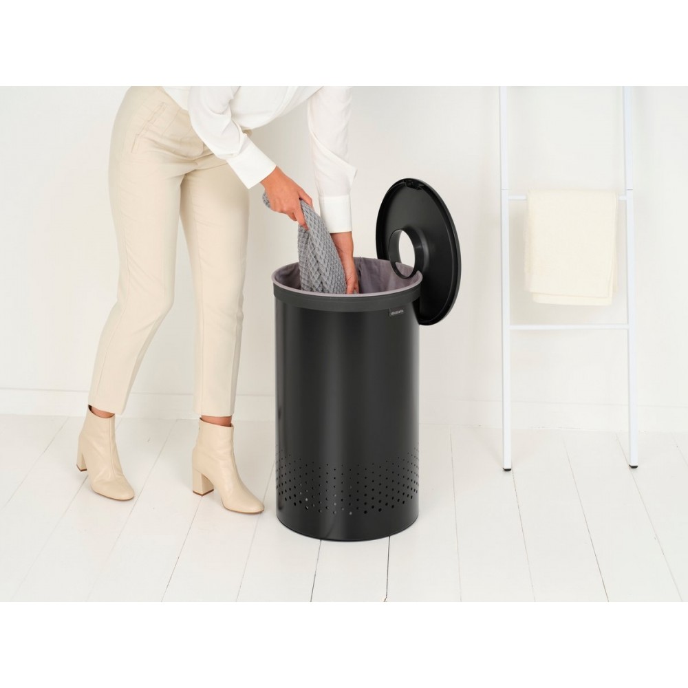 Brabantia Wasmand - met Deksel - 60 l - Matt Black / Dark Grey